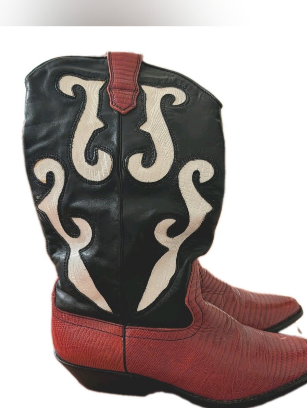 Nine West boots Western Boho Rodeo Cowgirl Red Black Leather women size 7.5